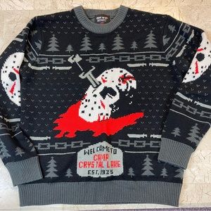 Friday the 13th themed sweater. 🔪🩸